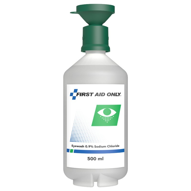 FIRST AID ONLY Flacon de rinçage pour plaies et yeux, 500 ml, solution saline stérile